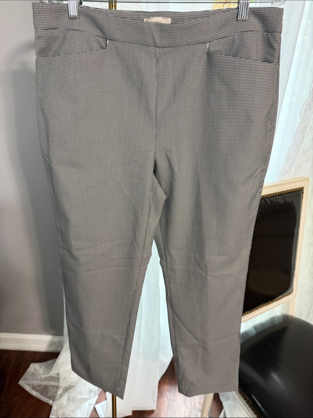LOFT Black and White Checkered Straight-Leg Dress Pants